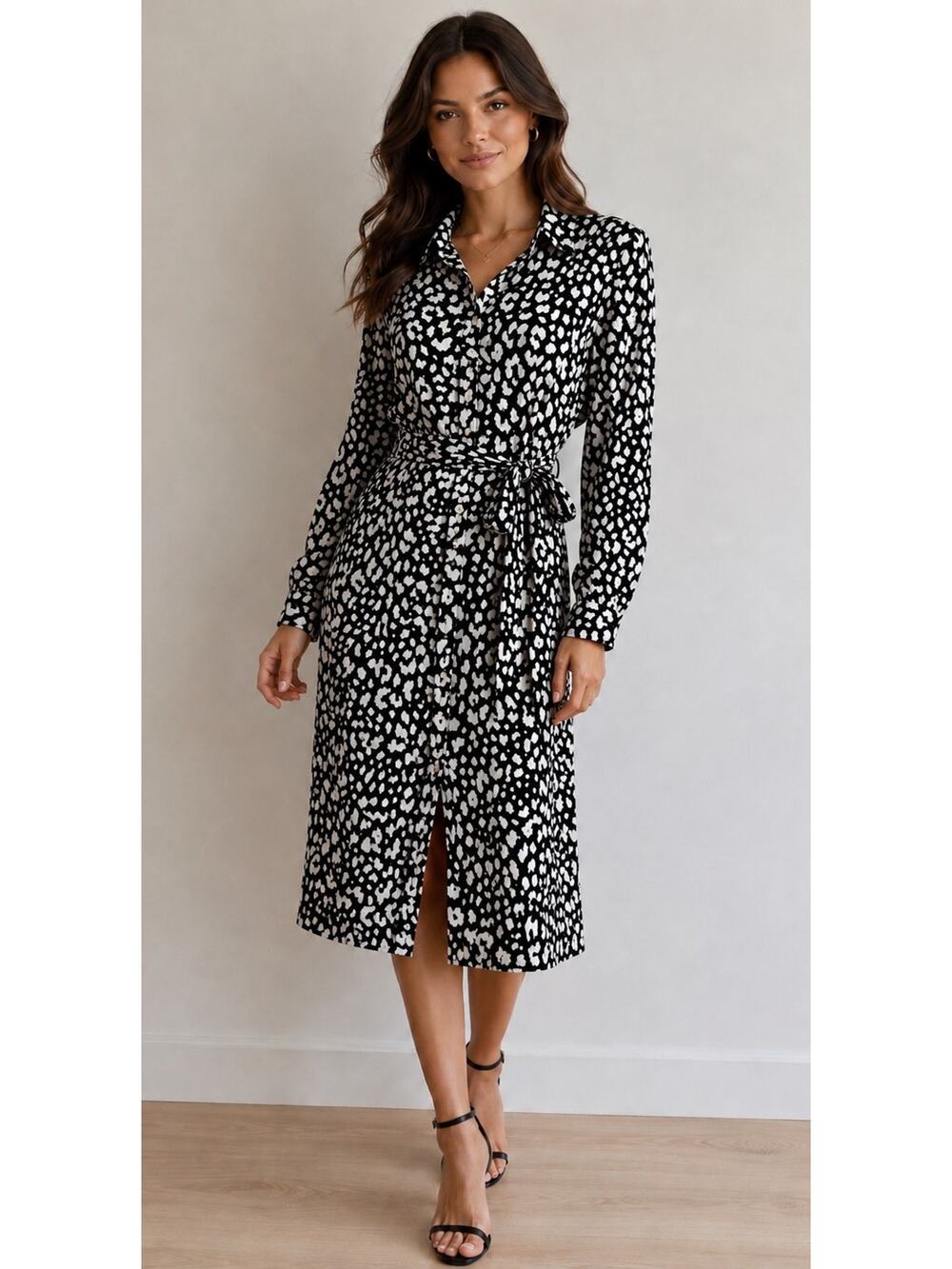 NWT LuLaRoe Ellie Black Animal Print Button Front Shirt Dress Career Sz XL